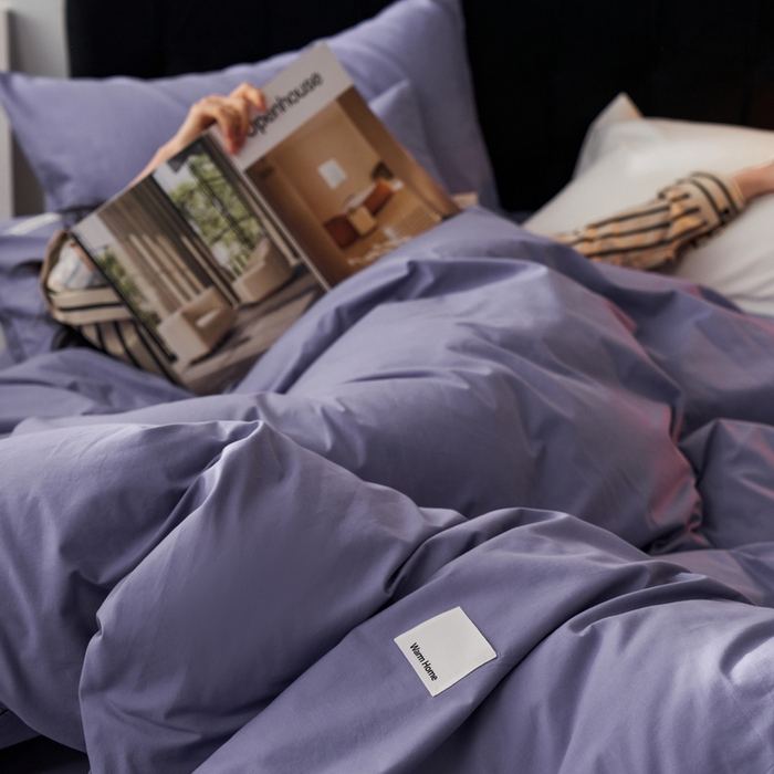 91家纺网 家纺一手货源 找家纺 蓝邻家纺 2025新款A类全棉纯棉水洗棉纯色贴标系列四件套-风格一 优雅紫