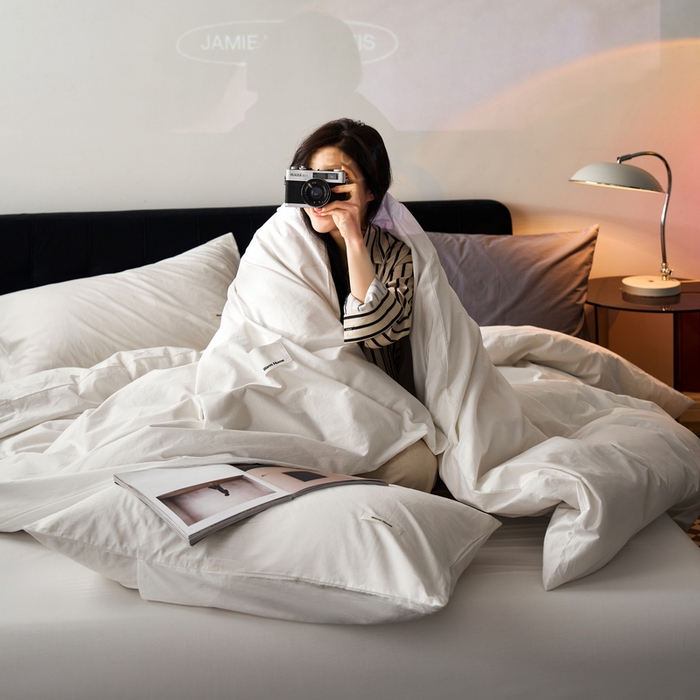 91家纺网 家纺一手货源 找家纺 蓝邻家纺 2025新款A类全棉纯棉水洗棉纯色贴标系列四件套-风格一 贵族白