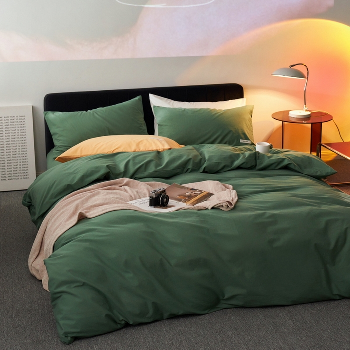 91家纺网 家纺一手货源 找家纺 蓝邻家纺 2025新款A类全棉纯棉水洗棉纯色贴标系列四件套-风格一 时尚绿