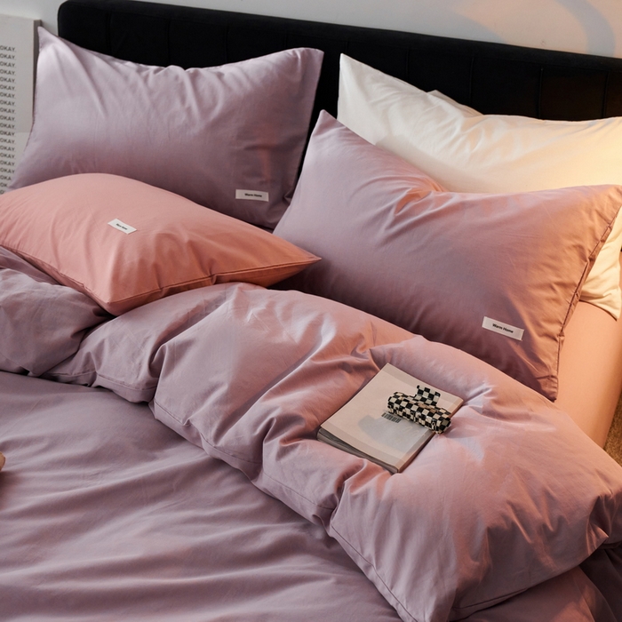 91家纺网 家纺一手货源 找家纺 蓝邻家纺 2025新款A类全棉纯棉水洗棉纯色贴标系列四件套-风格一 千黛紫