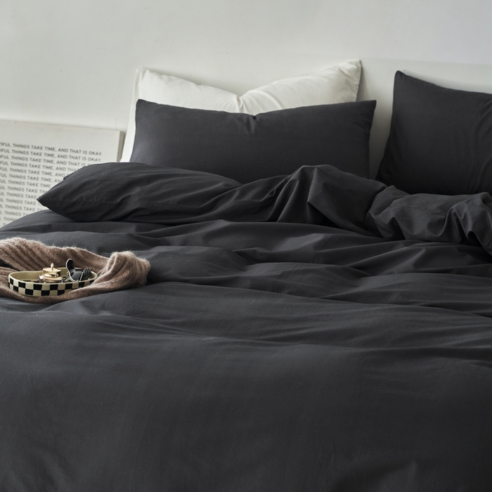 91家纺网 家纺一手货源 找家纺 蓝邻家纺 2025新款A类全棉纯棉水洗棉纯色贴标系列四件套-风格一 高级灰