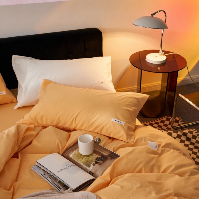 91家纺网 家纺一手货源 找家纺 蓝邻家纺 2025新款A类全棉纯棉水洗棉纯色贴标系列四件套-风格一 小雏菊