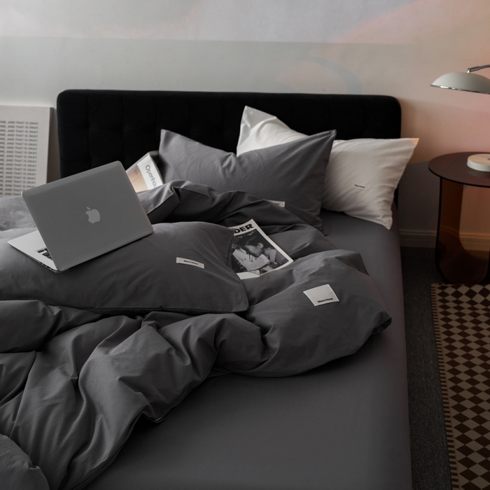 91家纺网 家纺一手货源 找家纺 蓝邻家纺 2025新款A类全棉纯棉水洗棉纯色贴标系列四件套-风格一 星辰灰