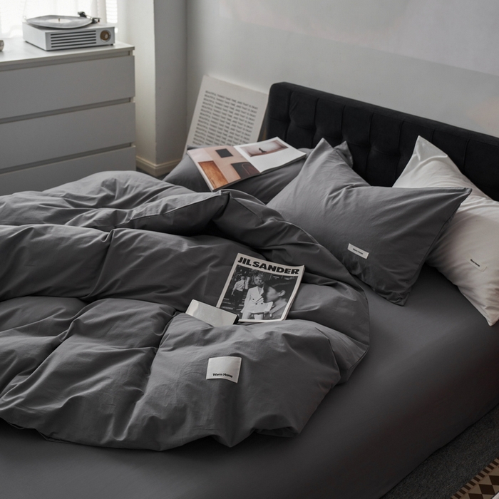 91家纺网 家纺一手货源 找家纺 蓝邻家纺 2025新款A类全棉纯棉水洗棉纯色贴标系列四件套-风格一 星辰灰