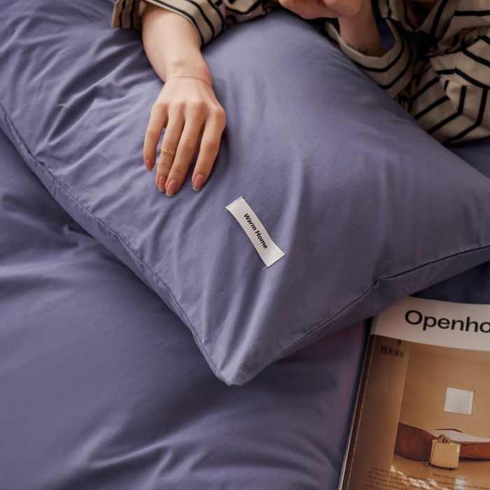 91家纺网 家纺一手货源 找家纺 蓝邻家纺 2025新款A类全棉纯棉水洗棉纯色贴标系列四件套-风格一 优雅紫