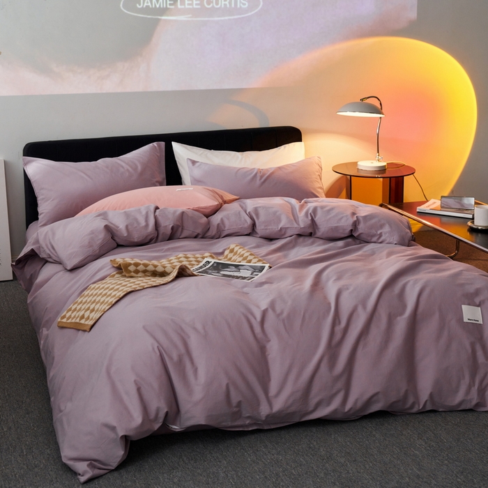 91家纺网 家纺一手货源 找家纺 蓝邻家纺 2025新款A类全棉纯棉水洗棉纯色贴标系列四件套-风格一 千黛紫