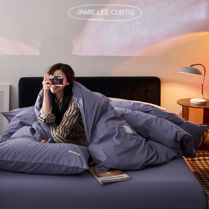 91家纺网 家纺一手货源 找家纺 蓝邻家纺 2025新款A类全棉纯棉水洗棉纯色贴标系列四件套-风格一 优雅紫