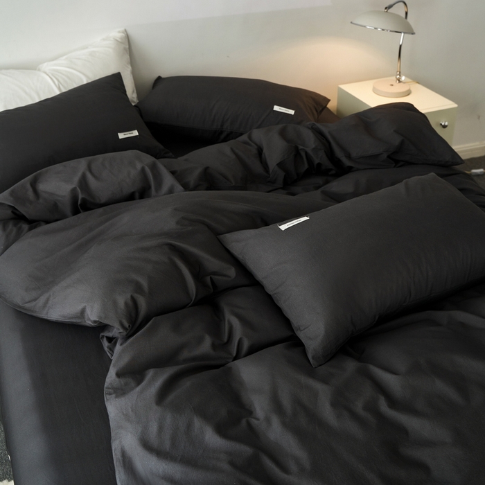 91家纺网 家纺一手货源 找家纺 蓝邻家纺 2025新款A类全棉纯棉水洗棉纯色贴标系列四件套-风格一 高级灰