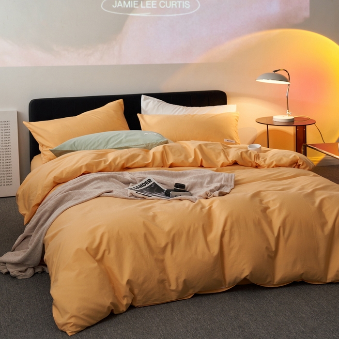 91家纺网 家纺一手货源 找家纺 蓝邻家纺 2025新款A类全棉纯棉水洗棉纯色贴标系列四件套-风格一 小雏菊