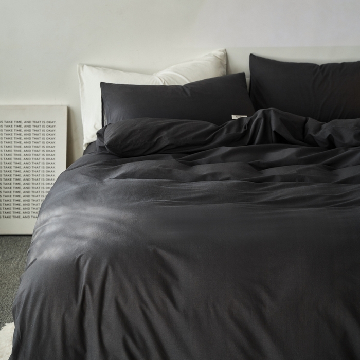 91家纺网 家纺一手货源 找家纺 蓝邻家纺 2025新款A类全棉纯棉水洗棉纯色贴标系列四件套-风格一 高级灰