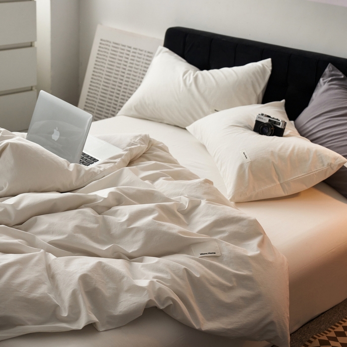 91家纺网 家纺一手货源 找家纺 蓝邻家纺 2025新款A类全棉纯棉水洗棉纯色贴标系列四件套-风格一 贵族白