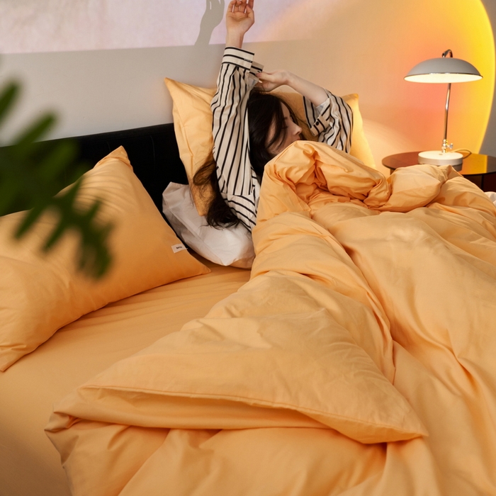 91家纺网 家纺一手货源 找家纺 蓝邻家纺 2025新款A类全棉纯棉水洗棉纯色贴标系列四件套-风格一 小雏菊