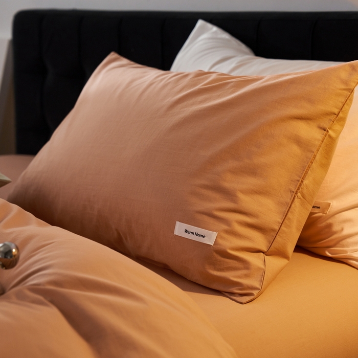 91家纺网 家纺一手货源 找家纺 蓝邻家纺 2025新款A类全棉纯棉水洗棉纯色贴标系列四件套-风格一 焦糖色