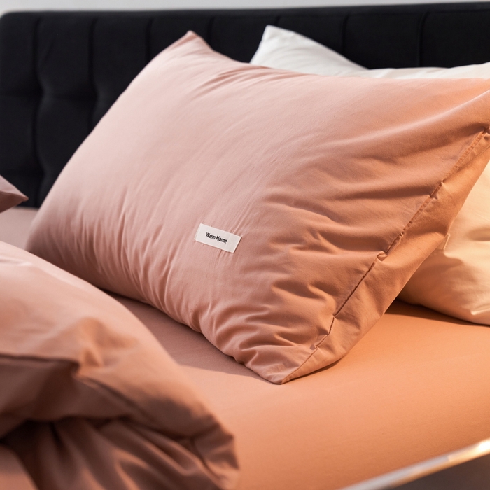 91家纺网 家纺一手货源 找家纺 蓝邻家纺 2025新款A类全棉纯棉水洗棉纯色贴标系列四件套-风格一 公主粉