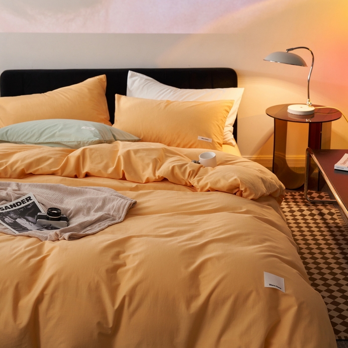 91家纺网 家纺一手货源 找家纺 蓝邻家纺 2025新款A类全棉纯棉水洗棉纯色贴标系列四件套-风格一 小雏菊