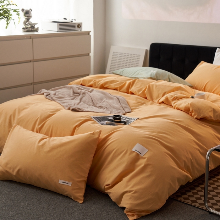 91家纺网 家纺一手货源 找家纺 蓝邻家纺 2025新款A类全棉纯棉水洗棉纯色贴标系列四件套-风格一 小雏菊