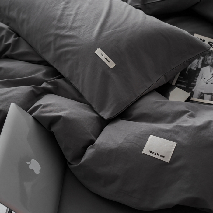 91家纺网 家纺一手货源 找家纺 蓝邻家纺 2025新款A类全棉纯棉水洗棉纯色贴标系列四件套-风格一 星辰灰