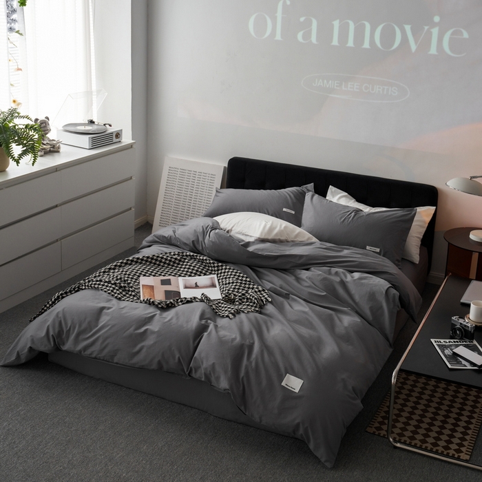 91家纺网 家纺一手货源 找家纺 蓝邻家纺 2025新款A类全棉纯棉水洗棉纯色贴标系列四件套-风格一 星辰灰