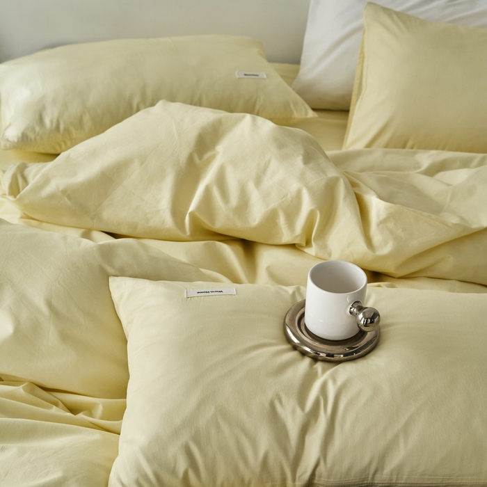 91家纺网 家纺一手货源 找家纺 蓝邻家纺 2025新款A类全棉纯棉水洗棉纯色贴标系列四件套-风格一 柠檬黄