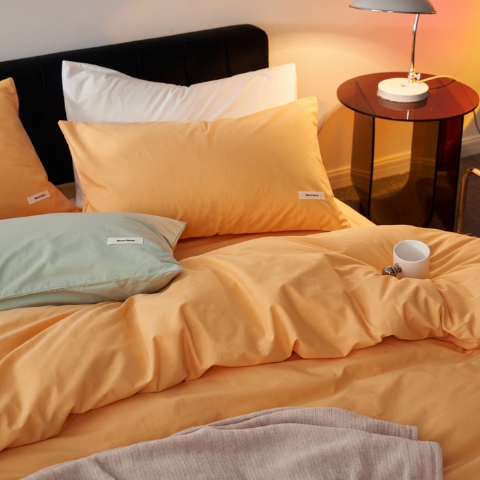 91家纺网 家纺一手货源 找家纺 蓝邻家纺 2025新款A类全棉纯棉水洗棉纯色贴标系列四件套-风格一 小雏菊