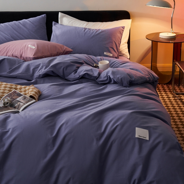 91家纺网 家纺一手货源 找家纺 蓝邻家纺 2025新款A类全棉纯棉水洗棉纯色贴标系列四件套-风格一 优雅紫