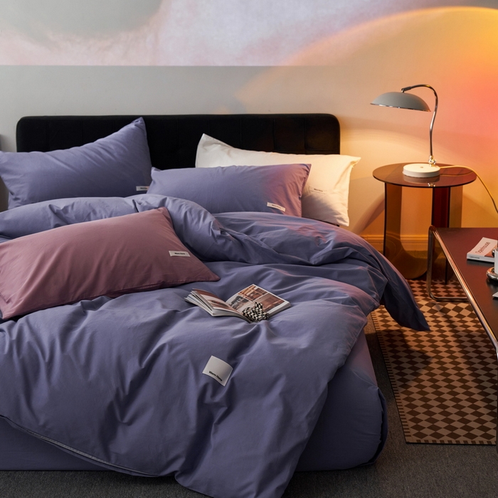 91家纺网 家纺一手货源 找家纺 蓝邻家纺 2025新款A类全棉纯棉水洗棉纯色贴标系列四件套-风格一 优雅紫