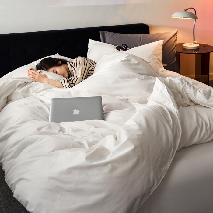 91家纺网 家纺一手货源 找家纺 蓝邻家纺 2025新款A类全棉纯棉水洗棉纯色贴标系列四件套-风格一 贵族白