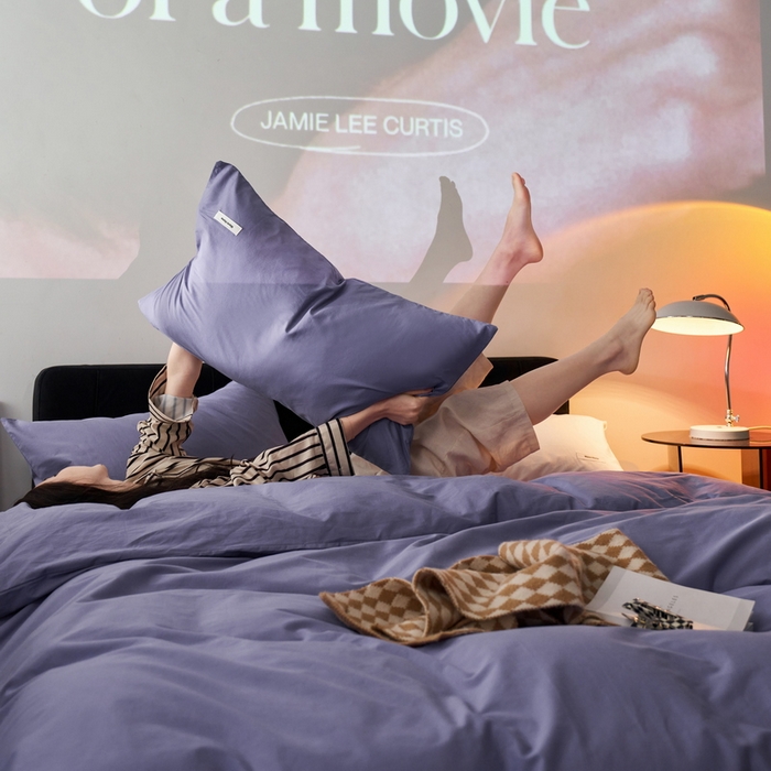 91家纺网 家纺一手货源 找家纺 蓝邻家纺 2025新款A类全棉纯棉水洗棉纯色贴标系列四件套-风格一 优雅紫