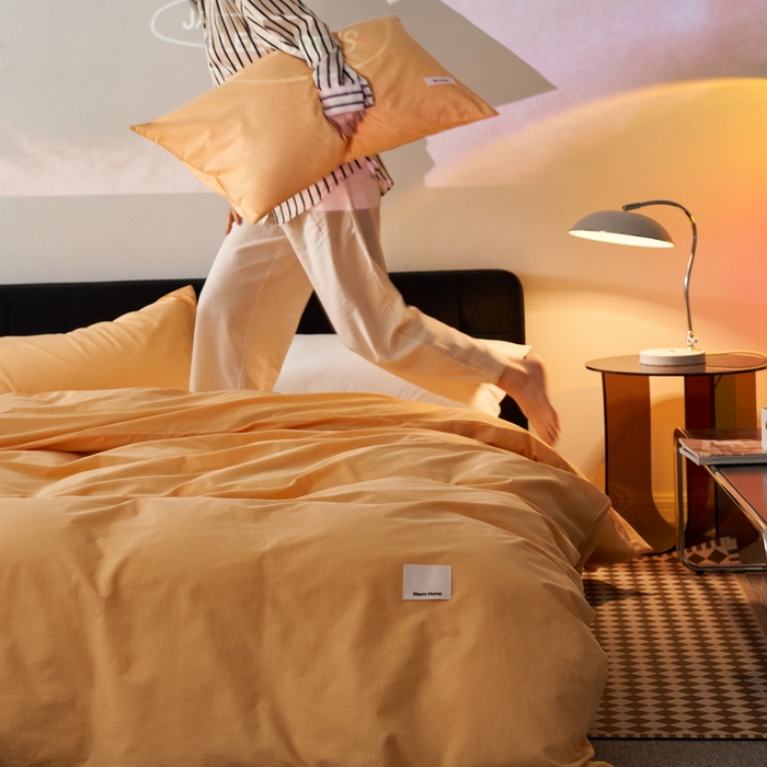 91家纺网 家纺一手货源 找家纺 蓝邻家纺 2025新款A类全棉纯棉水洗棉纯色贴标系列四件套-风格一 小雏菊