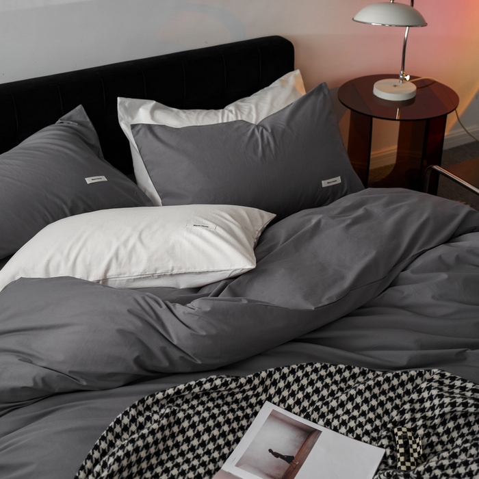 91家纺网 家纺一手货源 找家纺 蓝邻家纺 2025新款A类全棉纯棉水洗棉纯色贴标系列四件套-风格一 星辰灰