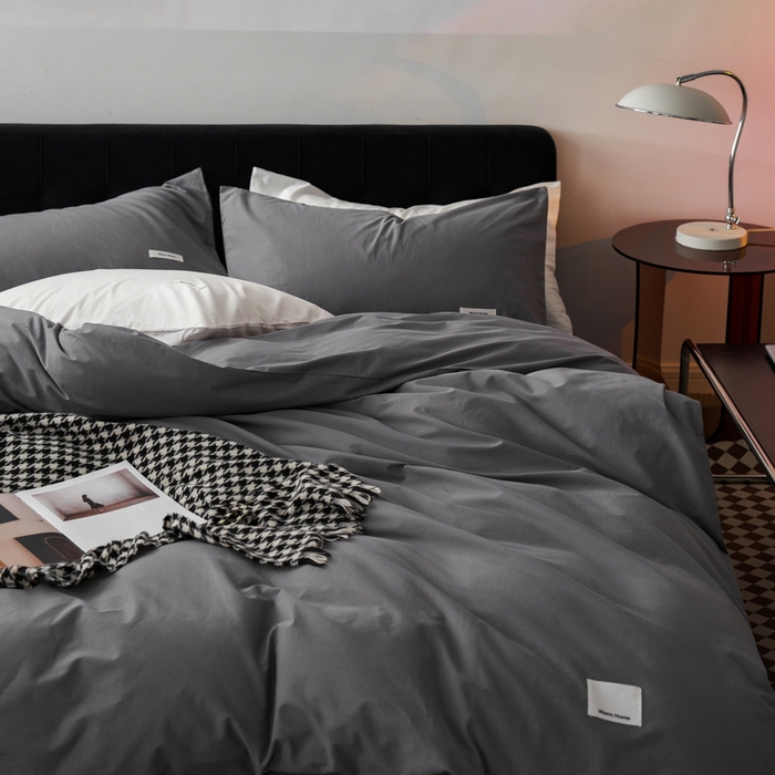 91家纺网 家纺一手货源 找家纺 蓝邻家纺 2025新款A类全棉纯棉水洗棉纯色贴标系列四件套-风格一 星辰灰