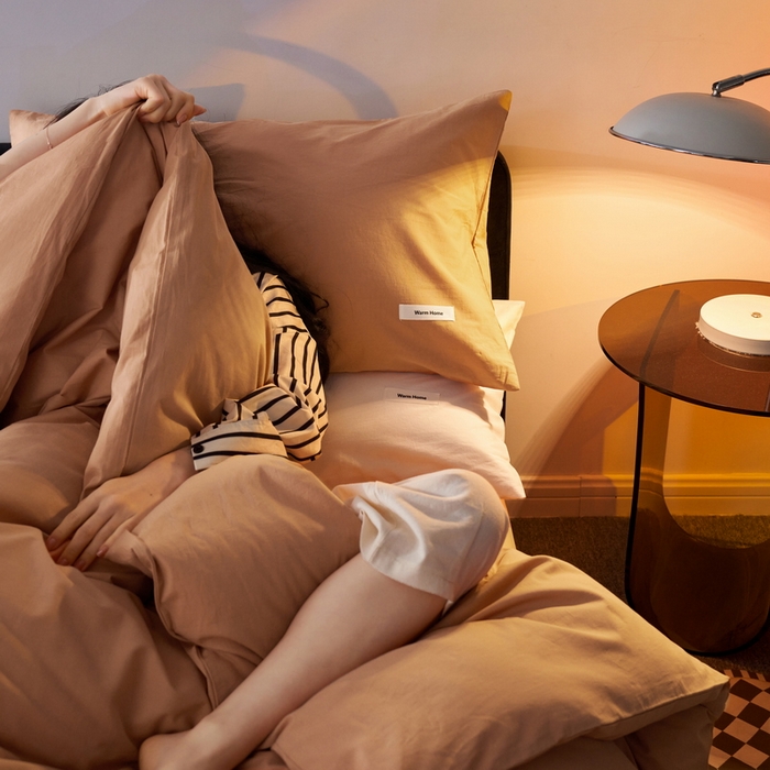 91家纺网 家纺一手货源 找家纺 蓝邻家纺 2025新款A类全棉纯棉水洗棉纯色贴标系列四件套-风格一 焦糖色