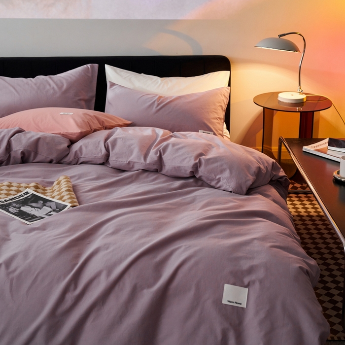 91家纺网 家纺一手货源 找家纺 蓝邻家纺 2025新款A类全棉纯棉水洗棉纯色贴标系列四件套-风格一 千黛紫