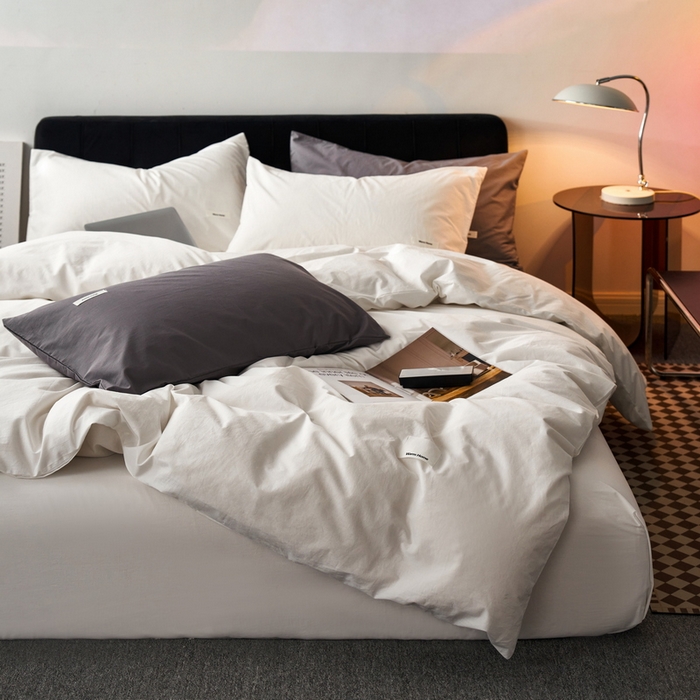 91家纺网 家纺一手货源 找家纺 蓝邻家纺 2025新款A类全棉纯棉水洗棉纯色贴标系列四件套-风格一 贵族白