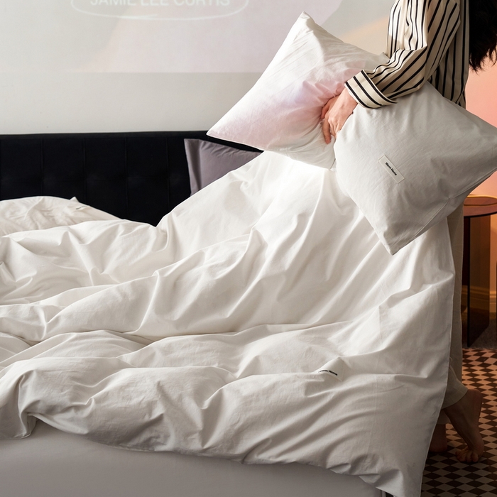 91家纺网 家纺一手货源 找家纺 蓝邻家纺 2025新款A类全棉纯棉水洗棉纯色贴标系列四件套-风格一 贵族白