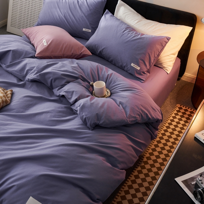 91家纺网 家纺一手货源 找家纺 蓝邻家纺 2025新款A类全棉纯棉水洗棉纯色贴标系列四件套-风格一 优雅紫