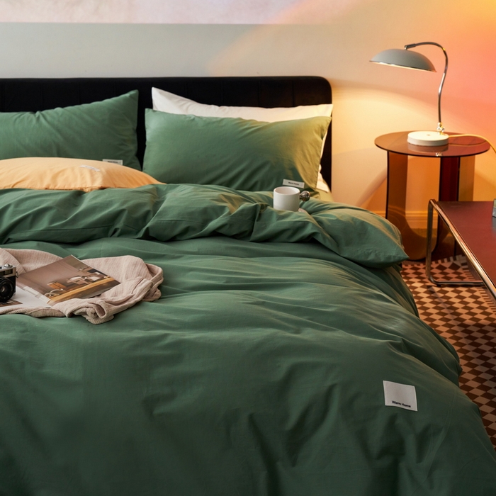 91家纺网 家纺一手货源 找家纺 蓝邻家纺 2025新款A类全棉纯棉水洗棉纯色贴标系列四件套-风格一 时尚绿