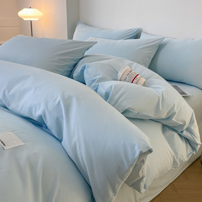 91家纺网 家纺一手货源 找家纺 蓝邻家纺 2025新款A类全棉纯棉水洗棉纯色贴标系列四件套-风格二 星辰灰