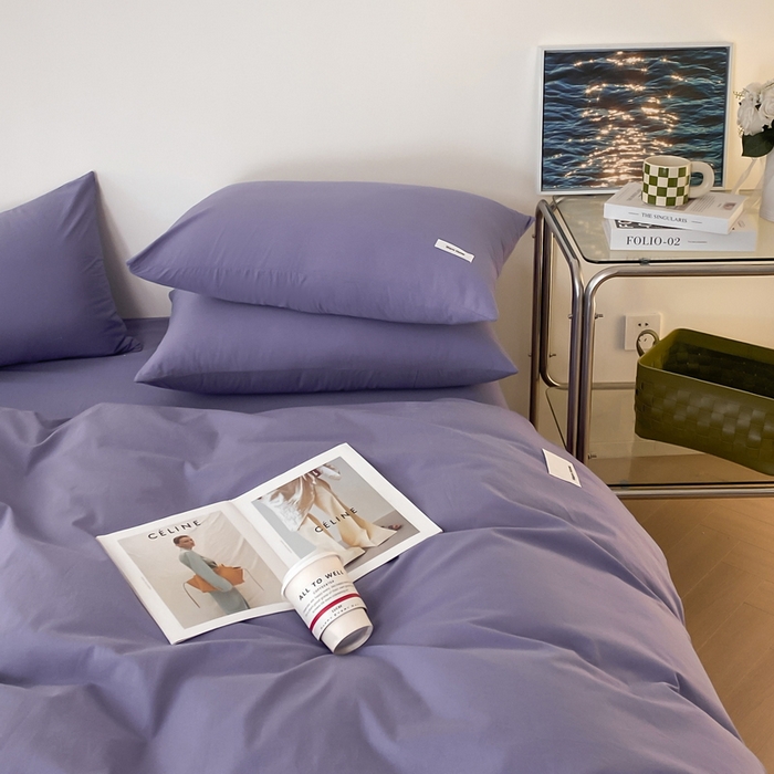 91家纺网 家纺一手货源 找家纺 蓝邻家纺 2025新款A类全棉纯棉水洗棉纯色贴标系列四件套-风格二 优雅紫