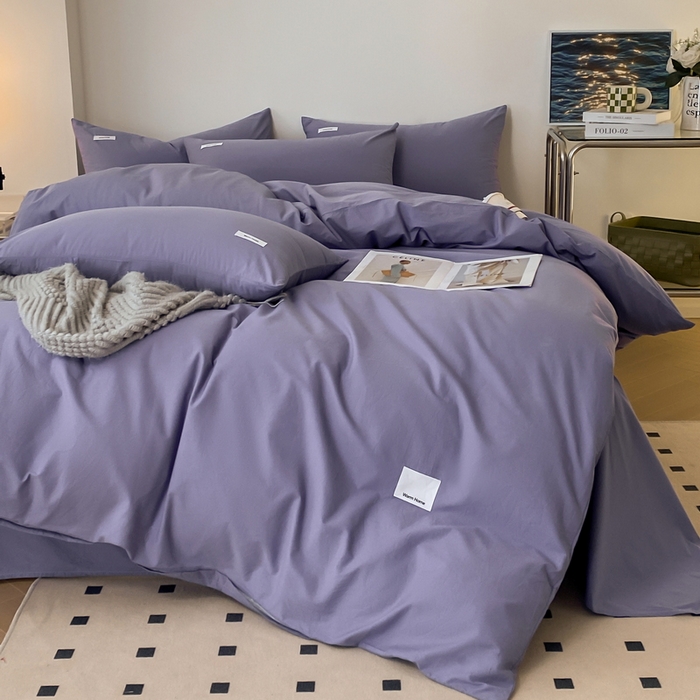 91家纺网 家纺一手货源 找家纺 蓝邻家纺 2025新款A类全棉纯棉水洗棉纯色贴标系列四件套-风格二 优雅紫