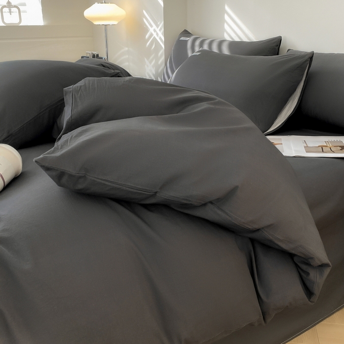 91家纺网 家纺一手货源 找家纺 蓝邻家纺 2025新款A类全棉纯棉水洗棉纯色贴标系列四件套-风格二 高级灰