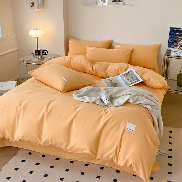 91家纺网 家纺一手货源 找家纺 蓝邻家纺 2025新款A类全棉纯棉水洗棉纯色贴标系列四件套-风格二 小雏菊