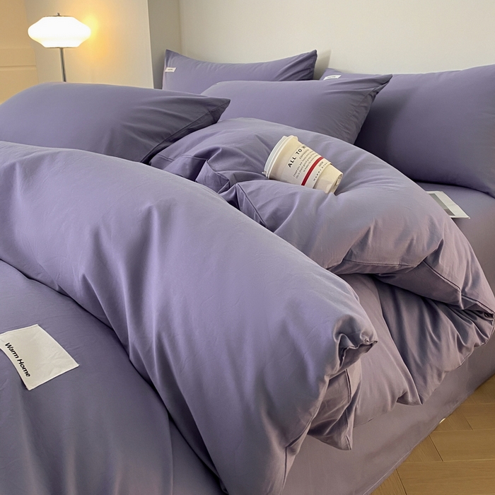 91家纺网 家纺一手货源 找家纺 蓝邻家纺 2025新款A类全棉纯棉水洗棉纯色贴标系列四件套-风格二 优雅紫