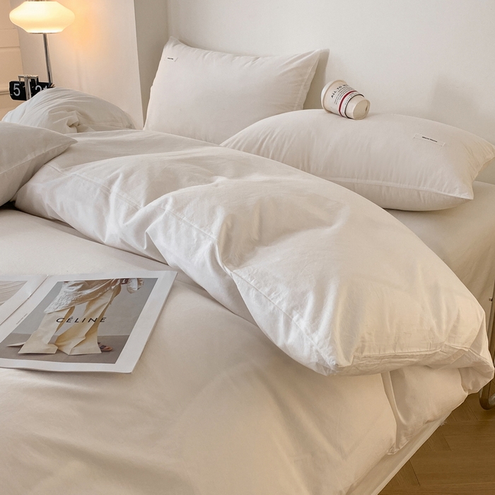 91家纺网 家纺一手货源 找家纺 蓝邻家纺 2025新款A类全棉纯棉水洗棉纯色贴标系列四件套-风格二 贵族白