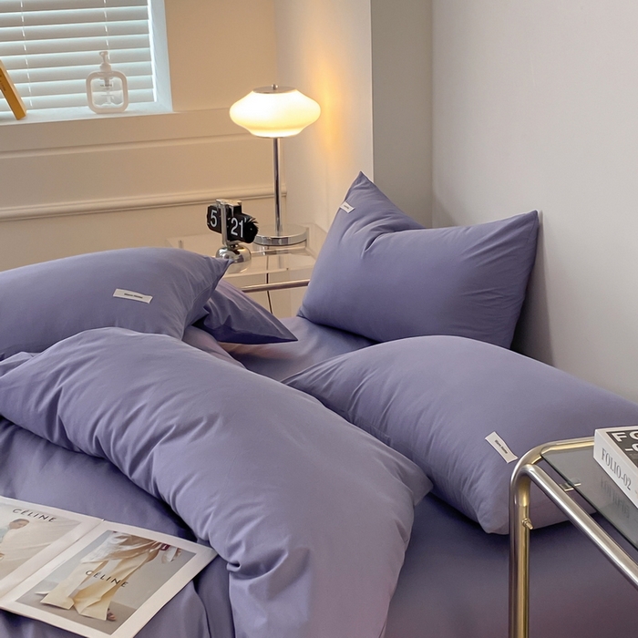 91家纺网 家纺一手货源 找家纺 蓝邻家纺 2025新款A类全棉纯棉水洗棉纯色贴标系列四件套-风格二 优雅紫