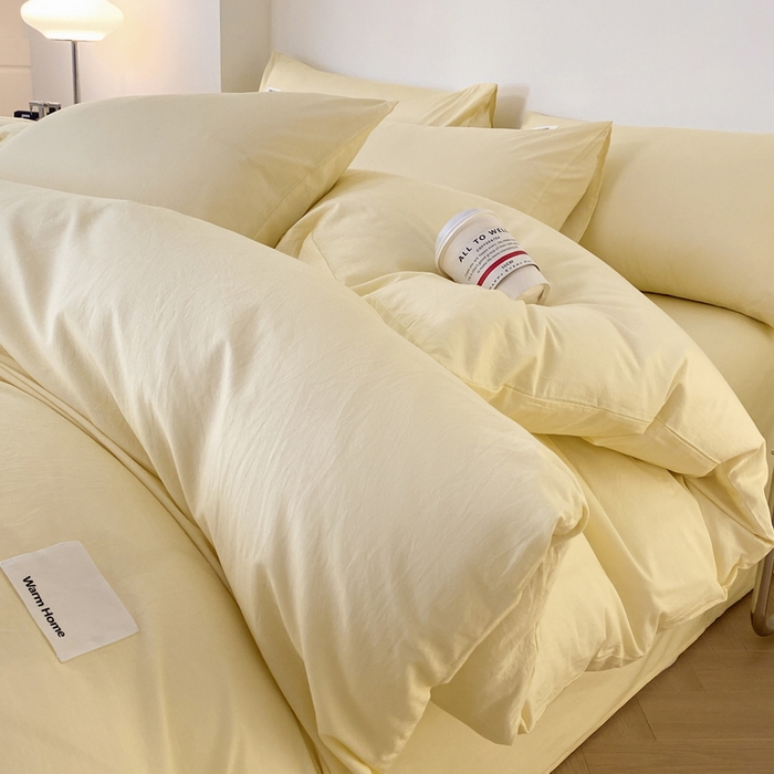 蓝邻家纺 2025新款A类全棉纯棉水洗棉纯色贴标系列四件套-风格二 柠檬黄