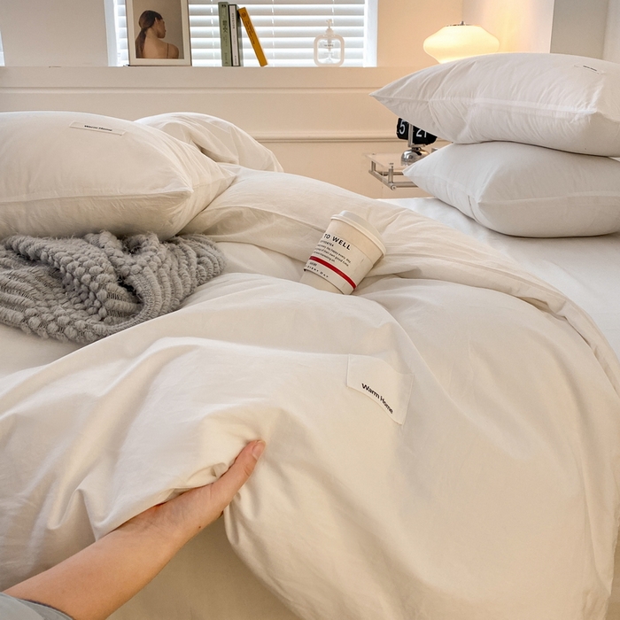 91家纺网 家纺一手货源 找家纺 蓝邻家纺 2025新款A类全棉纯棉水洗棉纯色贴标系列四件套-风格二 贵族白