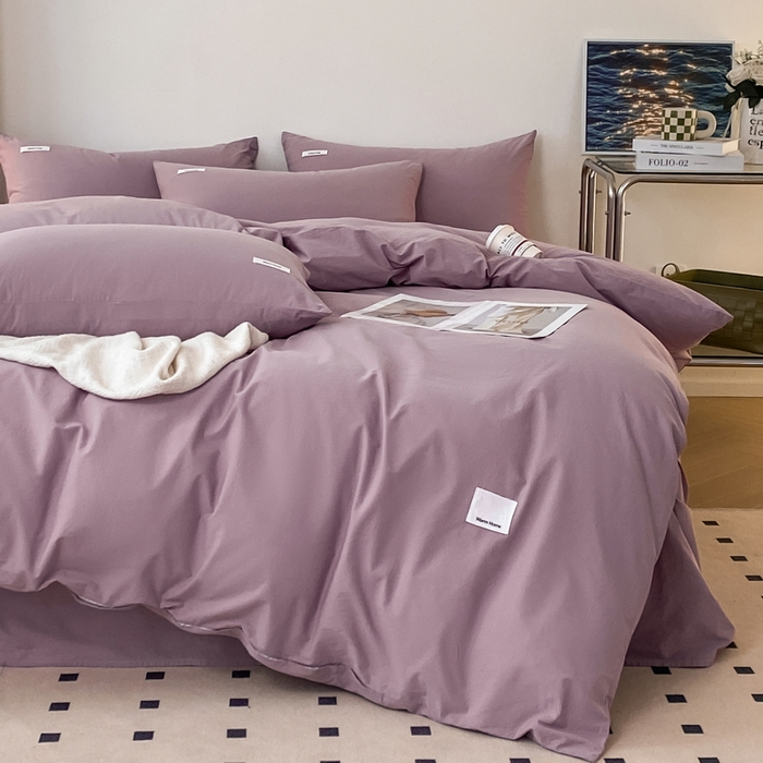 91家纺网 家纺一手货源 找家纺 蓝邻家纺 2025新款A类全棉纯棉水洗棉纯色贴标系列四件套-风格二 千黛紫