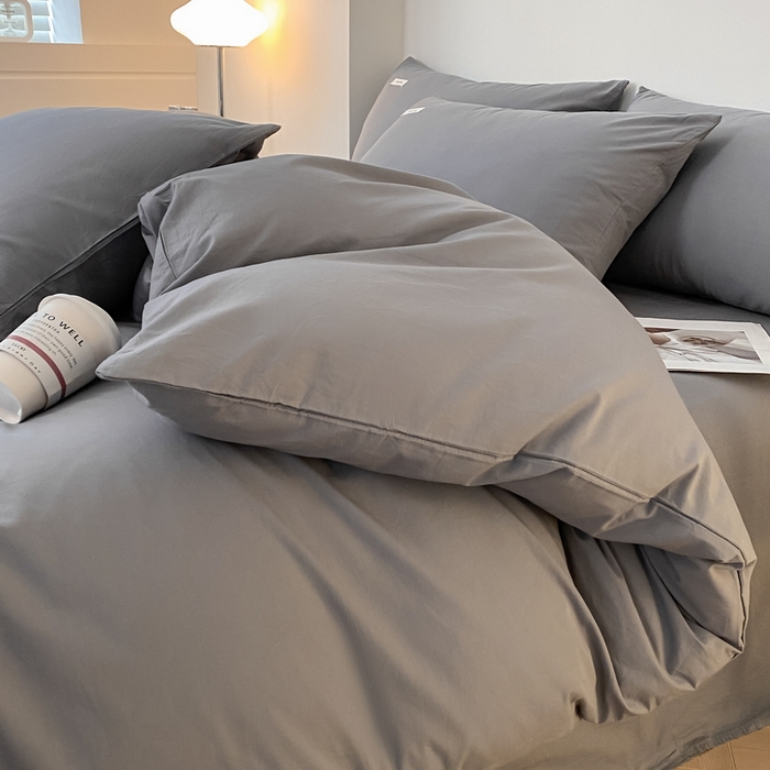 91家纺网 家纺一手货源 找家纺 蓝邻家纺 2025新款A类全棉纯棉水洗棉纯色贴标系列四件套-风格二 星辰灰