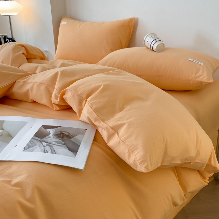 91家纺网 家纺一手货源 找家纺 蓝邻家纺 2025新款A类全棉纯棉水洗棉纯色贴标系列四件套-风格二 小雏菊